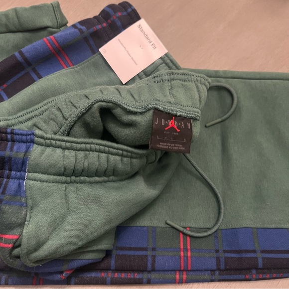 Nike Jordan Brooklyn Joggers Sweatpants Drawstring Plaid Pockets Green L Women's - Picture 6 of 10